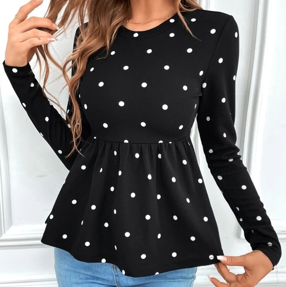 Brand New Shein Polka Dot Peplum Top - Picture 1 of 10